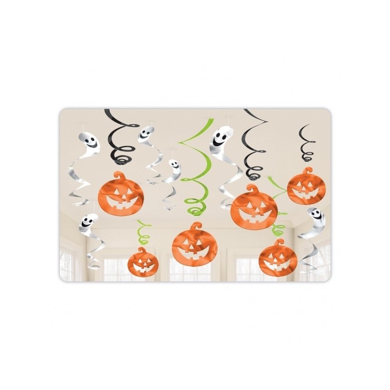 Декорация из бумаги  на Хэллоуин  спирали 12 шт тыквы и привидения