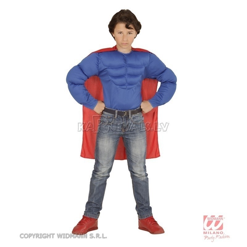 Костюм супергероя 128 см  рубашка с мускулами  плащ   ﻿для детей 5 -7 лет