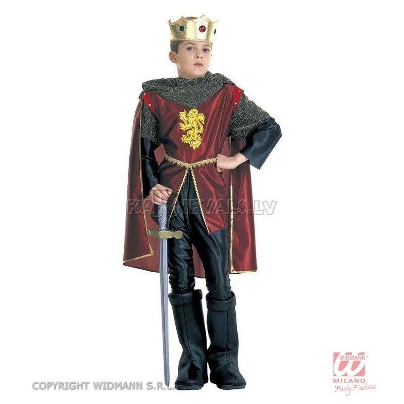 Костюм Королевского рыцаря (128см) - накидка, брюки, бахилы, плащ, корона с драгоценными камнями