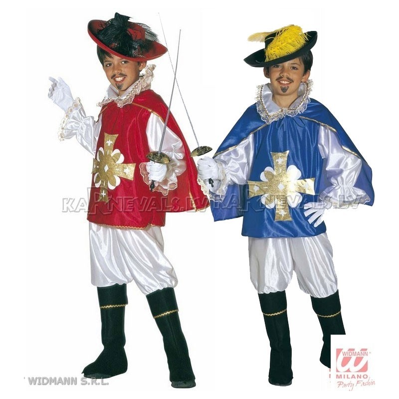 Musketiera kostīms, (128cm), divas krāsas sortimentē - krekls ar mēteli, bikses, apavu pārvalki, apmetnis