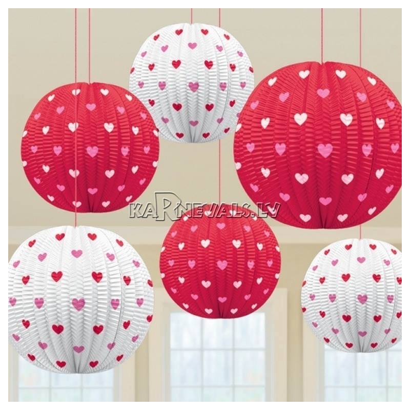 Telpu dekorēšanas komplekts Valentīna dienai, sarkani un balti papīra baloni, diam. 24cm
