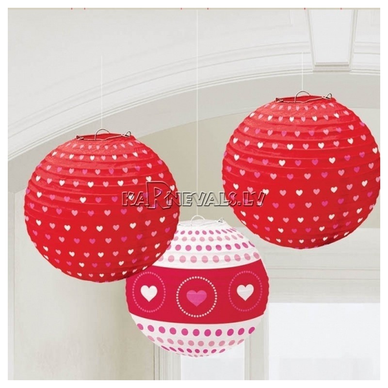 Telpu dekorēšana paka Valentīna dienai -  sarkani un balti papīra baloni, 3 gab., diam. 25cm 