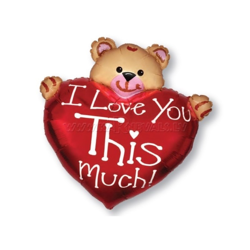Balons no folijas Mīlu Tevi Lācis - Bear Love Much, izmērs 38”/95cm.h x 38”/95cm