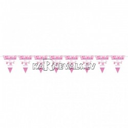 Vimpeļu virtene bērna piedzimšanai, rozā - 24 karodziņi un  4.50m lente