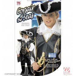Костюм Корсара, Пирата, (128см), рубашка с кружевным воротником, мундир с накидкой, брюки с бахилами, шляпа
