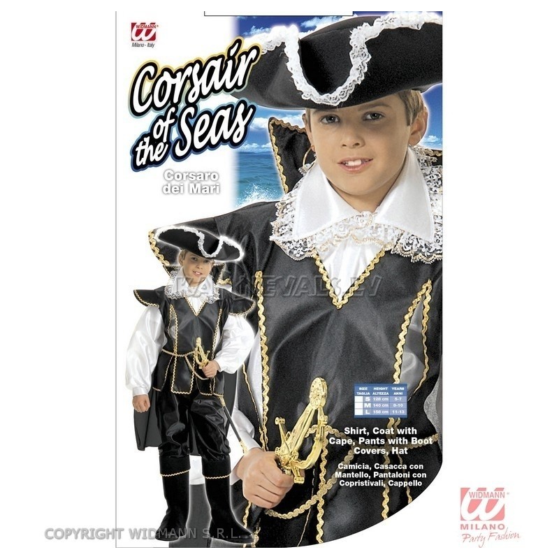 Pirata kostīms, (128cm),  krekls, mundieris ar apmetni, bikses ar apavu pārvalkiem, cepure