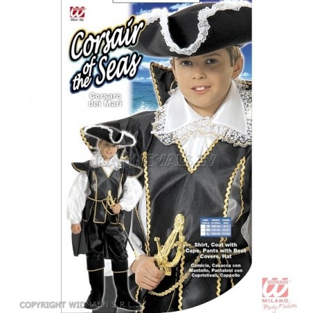 Костюм Корсара, Пирата, (128см), рубашка с кружевным воротником, мундир с накидкой, брюки с бахилами, шляпа