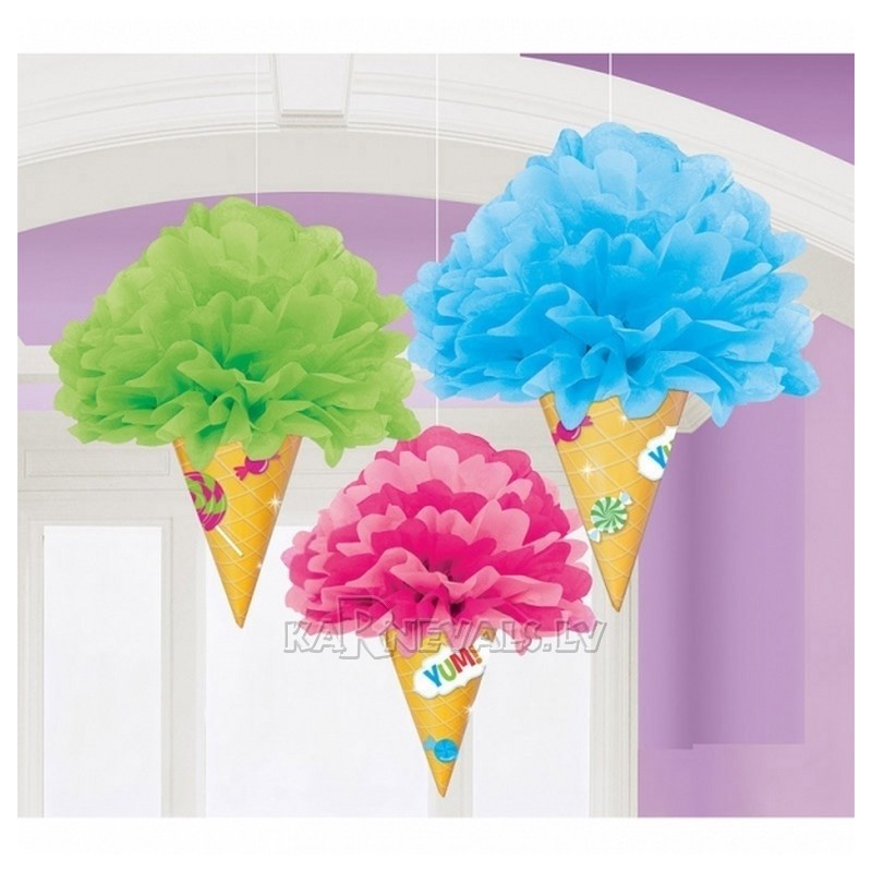 Магазин сладостей - пом-пом бумажная подвесная декорация, комплект 3шт х 30см