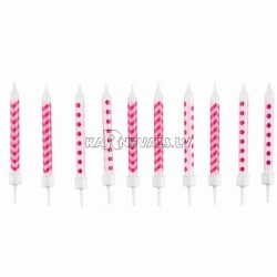 Sveces rozā, ar punktiņu un līkloču | zigzag rakstu, ar svečturitiem, 6.3cm, 10gb