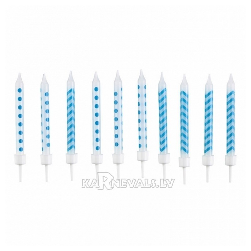 Sveces gaiši zilas, ar punktiņu un līkloču | zigzag rakstu, ar svečturitiem, 6.3cm, 10gb