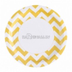 Тарелки бумажные с рисунком ЗИГЗАГ, цвет - желтый, 33 см, 8 шт.