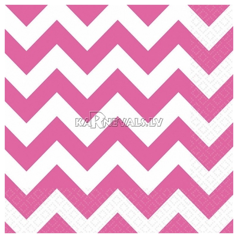 Салфетки бумажные с рисунком ЗИГЗАГ, цвет - ярко-розовый, 33х33см 20 шт.