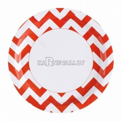 Тарелки  бумажные с рисунком ЗИГЗАГ, цвет - оранжевый, 33 см, 8 шт.