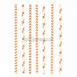 Kokteiļa papīra salmiņi, oranžas, ar punktiņu un līkloču | zigzag rakstu, 20cm,24 gab.