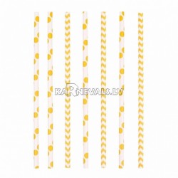 Трубочки коктейльные, жёлтые, в горошек/зигзаг, из плотной бумаги, 20см,24 шт.