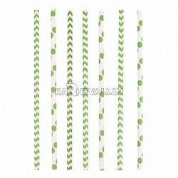 Трубочки коктейльные, зеленый киви, в горошек/зигзаг, из плотной бумаги, 20см,24 шт.