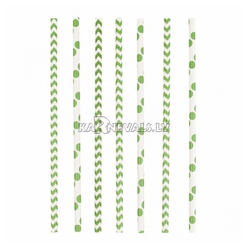 Трубочки коктейльные, зеленый киви, в горошек/зигзаг, из плотной бумаги, 20см,24 шт.