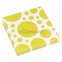 Салфетки бумажные с рисунком ТОЧКИ, цвет - Желтый, 33х33см 20 шт.