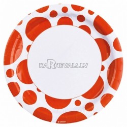 Тарелки  бумажные с рисунком ТОЧКИ, цвет - Оранжевый, 33 см, 8 шт.