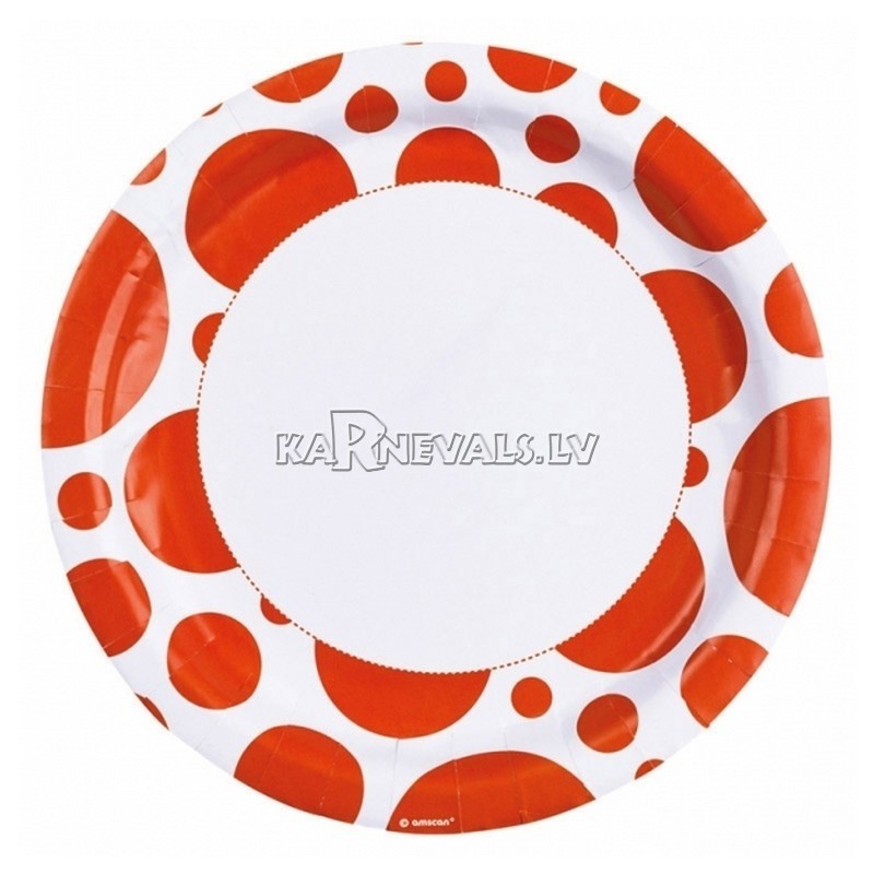 Тарелки  бумажные с рисунком ТОЧКИ, цвет - Оранжевый, 33 см, 8 шт.