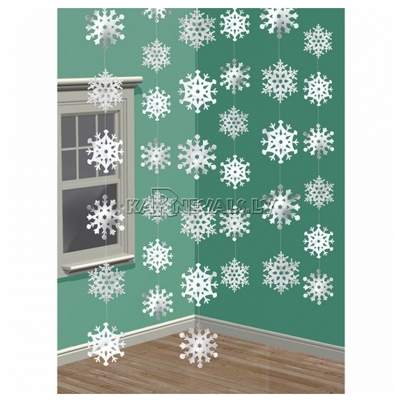 Бумажная декорация  фольга   Блестящие снежинки  2.1м  6 шт﻿