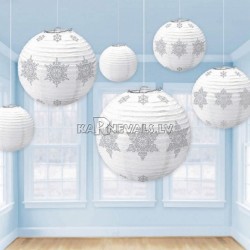 Снежинки - комплект бумажных подвесок диаметром 21см./25см./30см. с рисунком по поверхности, упаковка 6шт.