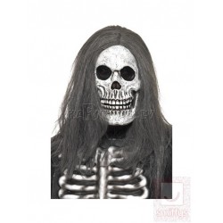 Маска Скелета на Хэллоуин, из латекса, с длинными серыми волосами