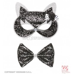 Черно-серебрянная, блестящая маска котика