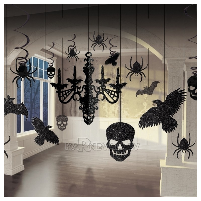 Комплект декораций для Хэллоуина - 17 предметов разной формы и размера, с блеском