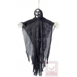 Подвесная декорация, скелет ведьмы с цепями, мантия из черной шелковой ткани 70 х 90 см﻿