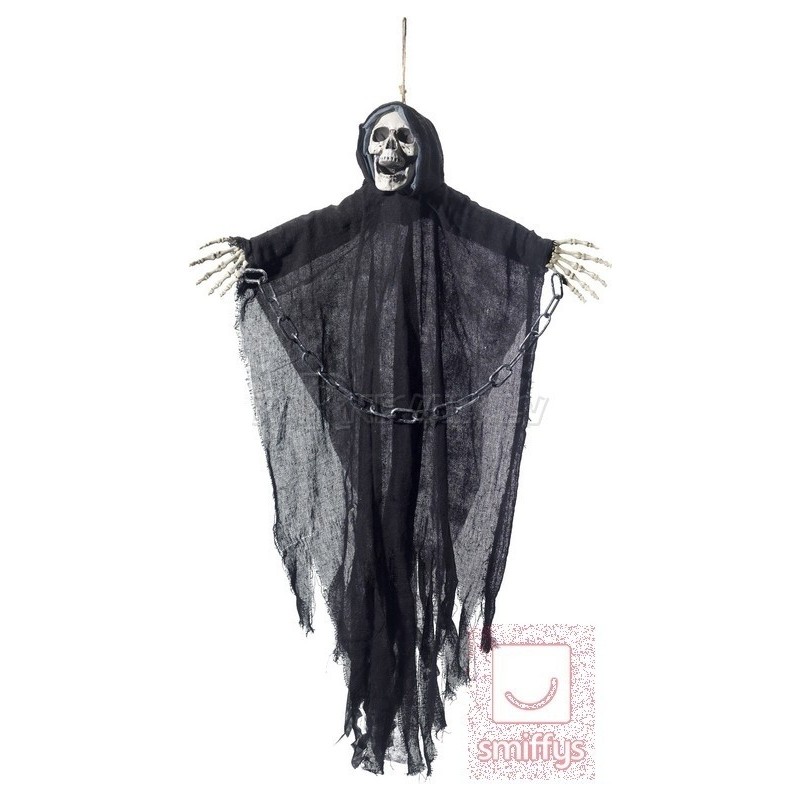 Подвесная декорация, скелет ведьмы с цепями, мантия из черной шелковой ткани 70 х 90 см﻿
