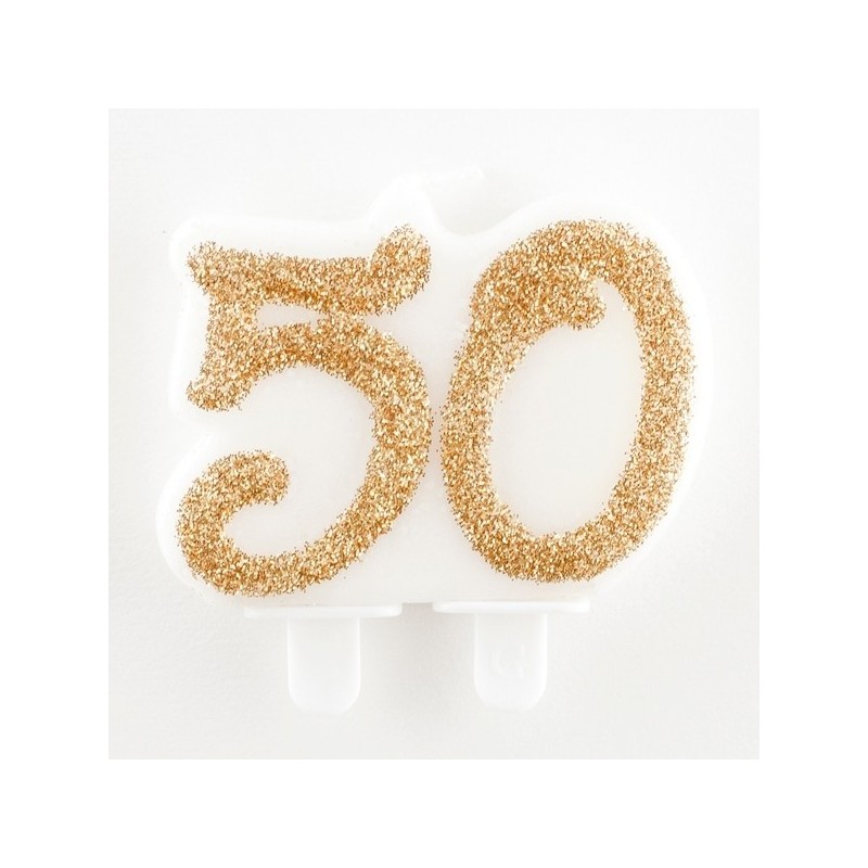 Skaitlis "50"  svece tortei, zelta,  7 cm