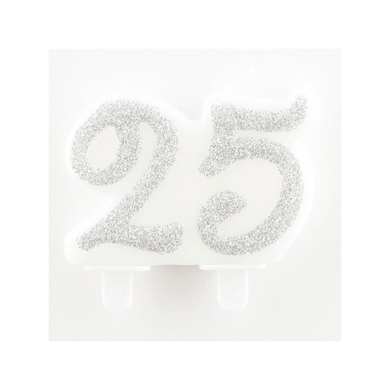 Цифра "25" свеча  для торта, серебро, 7 см﻿