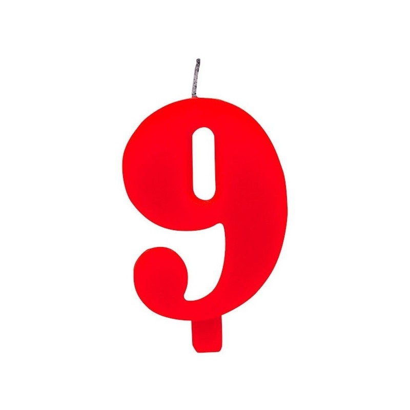Свечка для торта  "9" красная, с легким искрящимся эффектом,  9.5 см.