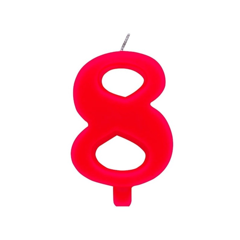 Свечка для торта  "8" красная, с легким искрящимся эффектом,  9.5 см.
