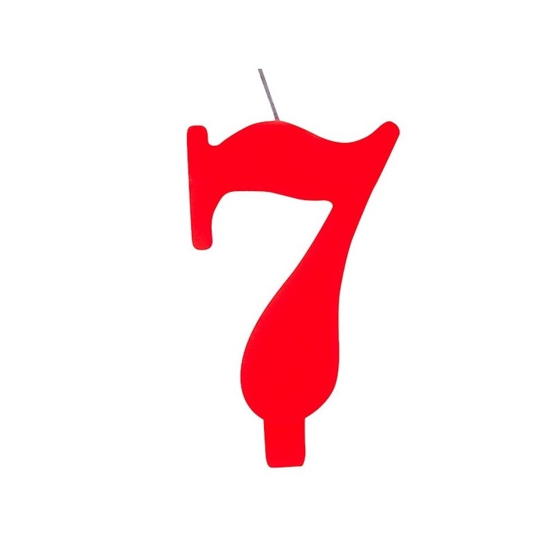 Свечка для торта  "7" красная, с легким искрящимся эффектом,  9.5 см.