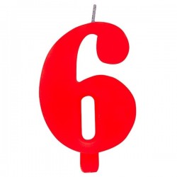 Свечка для торта  "6" красная, с легким искрящимся эффектом,  9.5 см.