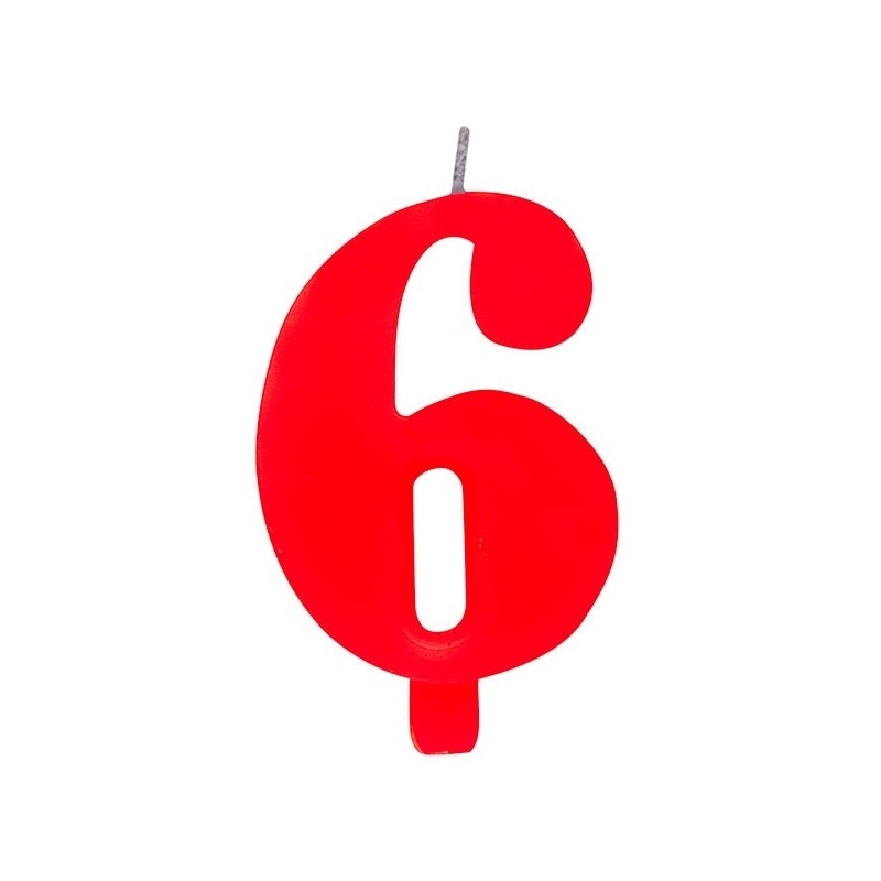 Свечка для торта  "6" красная, с легким искрящимся эффектом,  9.5 см.