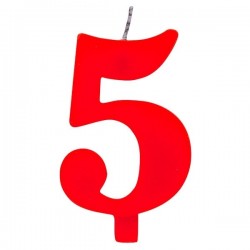 Свечка для торта  "5" красная, с легким искрящимся эффектом,  9.5 см.