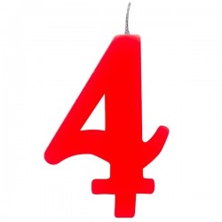 Свечка для торта  "4" красная, с легким искрящимся эффектом,  9.5 см.