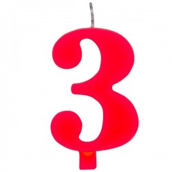 Свечка для торта  "3" красная, с легким искрящимся эффектом,  9.5 см.