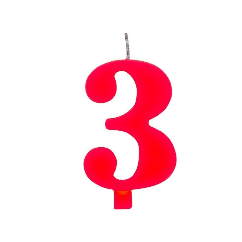 Свечка для торта  "3" красная, с легким искрящимся эффектом,  9.5 см.