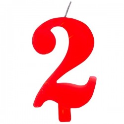 Свечка для торта  "2" красная, с легким искрящимся эффектом,  9.5 см.