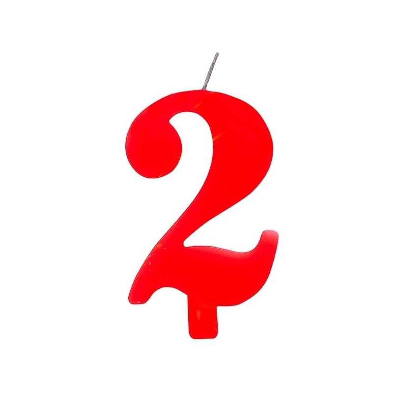 Свечка для торта  "2" красная, с легким искрящимся эффектом,  9.5 см.