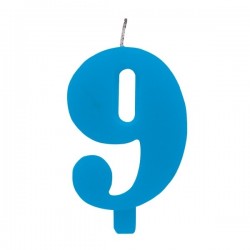 Цифра "9" - сверкающая свеча для торта,  туркиз, 9.5 см