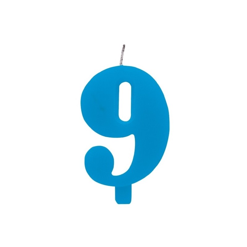 Цифра "9" - сверкающая свеча для торта,  туркиз, 9.5 см