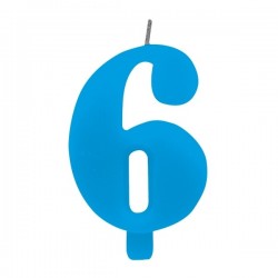 Цифра "6" - сверкающая свеча для торта,  туркиз, 9.5 см