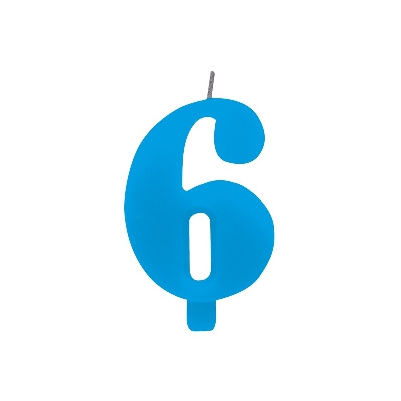 Цифра "6" - сверкающая свеча для торта,  туркиз, 9.5 см