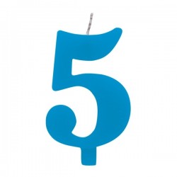 Цифра "5" - сверкающая свеча для торта,  туркиз, 9.5 см