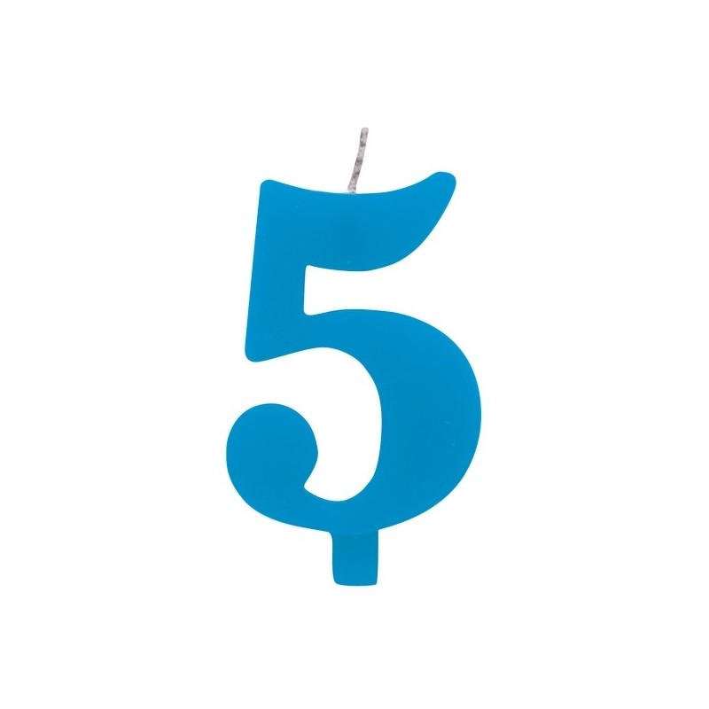 Цифра "5" - сверкающая свеча для торта,  туркиз, 9.5 см